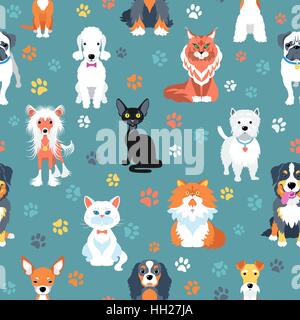 Seamless pattern with cats and dogs flat design Stock Vector
