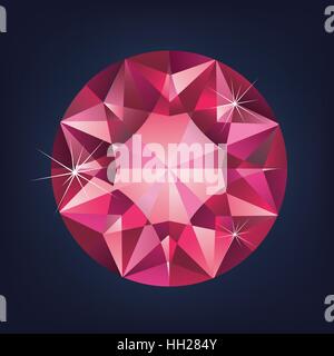 Brilliant shiny ruby on dark background. Stock Vector
