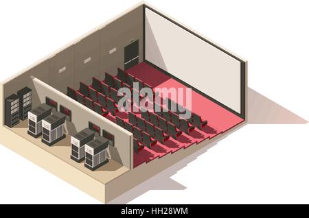 Vector isometric low poly movie theater cutaway Stock Vector