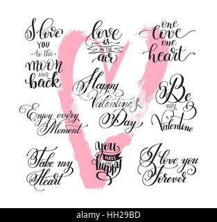 set of handwritten lettering positive quote about love to valent Stock Vector