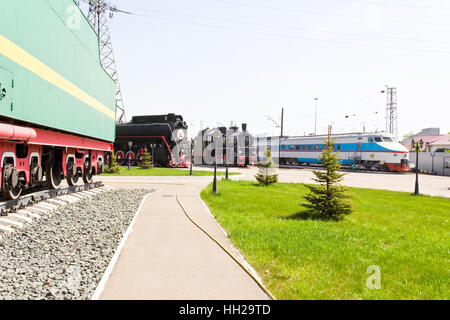 Photo of Russian rail road locomotive in Samara Stock Photo