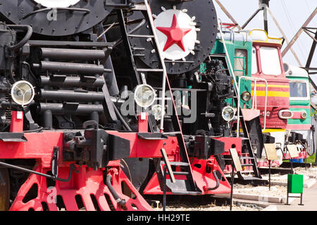 Photo of Russian rail road locomotive in Samara Stock Photo