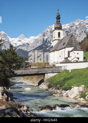 Parish church St. Sebastian in Ramsau, Bavarian Alps, Germany Stock Photo