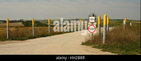 A tank crossing along the Imber Range Path on Salisbury Plain. Stock Photo