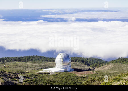 View of The Observatory from Mirador del Roque de Los Muchachos. The highest peak of La Palma, Canary Islands, Spain.