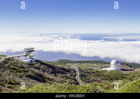 View of The Observatory from Mirador del Roque de Los Muchachos. The highest peak of La Palma, Canary Islands, Spain.