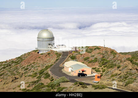View of The Observatory from Mirador del Roque de Los Muchachos. The highest peak of La Palma, Canary Islands, Spain.