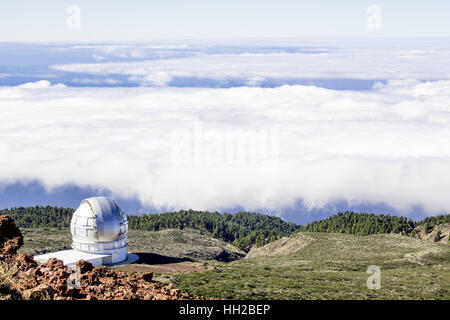 View of The Observatory from Mirador del Roque de Los Muchachos. The highest peak of La Palma in Canary Islands, Spain.