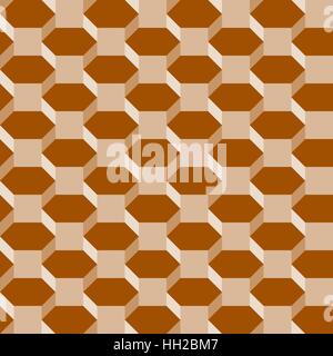 Isometric hexagon pattern - 3D seamless editable geometric vector abstract background wallpaper (Brown) Stock Vector
