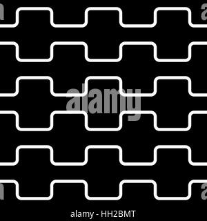 Square wave with round corners tile pattern - seamless editable repeating vector background wallpaper (Black) Stock Vector