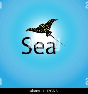 Vector sign black stingray on a blue background Stock Vector