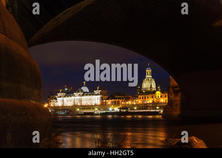 Dresden: The Elbe with Augustus bridge, academy of arts, Church of Our Lady, , Sachsen, Saxony, Germany Stock Photo