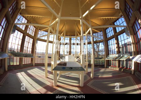 Interior of the landscape interpretation centre, a former game larder, on the Chatsworth House Estate, Derbyshire England UK Stock Photo