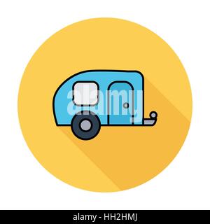 Trailer. Single flat color icon on the circle. Vector illustration. Stock Vector