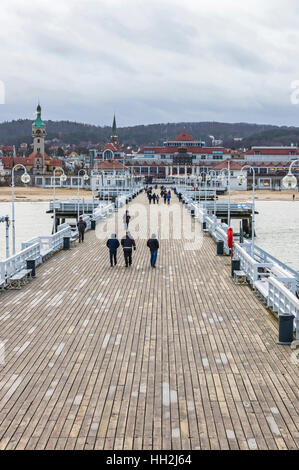 People walking on a pier (Molo) in Sopot city, Poland Stock Photo