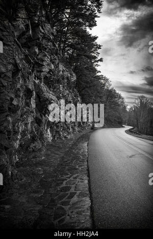 a windy road on a stormy day on the Blue Ridge Parkway in Asheville, North Carolina, USA Stock Photo