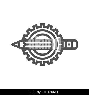 Pensil with Gear Thin Line Vector Icon Isolated on the White Background. Stock Vector