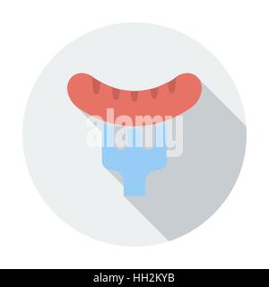 Sausage on a fork. Single flat color icon. Vector illustration. Stock Vector