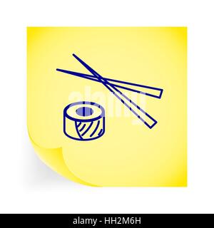 Sushi. Single icon on the yellow note paper. Vector illustration. Stock Vector