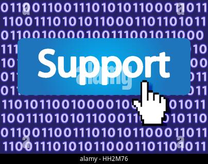 Support Button with Hand Cursor. Vector Illustration. Stock Vector
