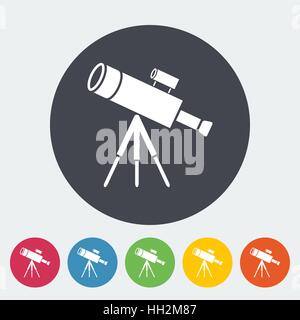 Telescope. Single flat icon on the button. Vector illustration. Stock Vector