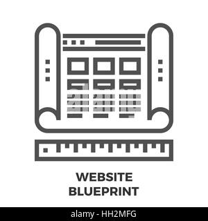 Website Blueprint Thin Line Vector Icon Isolated on the White Background. Stock Vector
