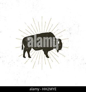 Buffalo icon silhouette. Retro letterpress effect. Bison black symbol ...