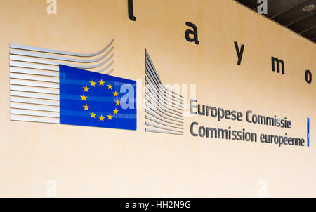 BRUSSELS, BELGIUM - AUG 9, 2014: Berlaymont building entrance. Berlaymont houses headquarters of European Commission.
