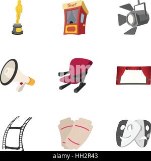 Movie icons set, cartoon style Stock Vector