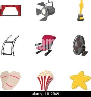 Watching movie icons set, cartoon style Stock Vector