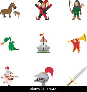 Knight icons set, cartoon style Stock Vector