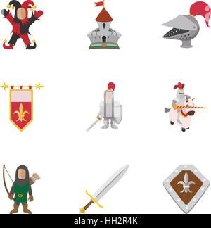 Military middle ages icons set, cartoon style Stock Vector