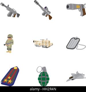 Military weapons icons set, cartoon style Stock Vector