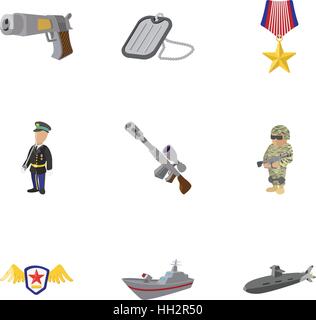 War equipment icons set, cartoon style Stock Vector