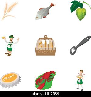 Attractions of Germany icons set, cartoon style Stock Vector