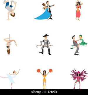 Dancing icons set, cartoon style Stock Vector