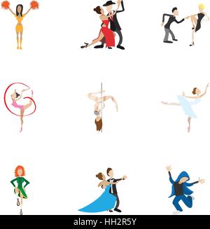 Types of dances icons set, cartoon style Stock Vector