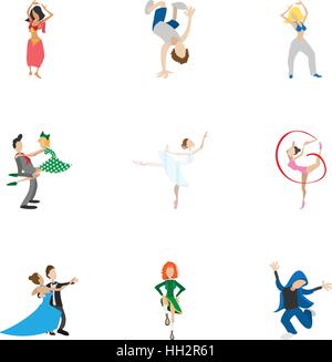 Dance styles icons set, cartoon style Stock Vector