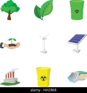 Types of energy icons set, cartoon style Stock Vector