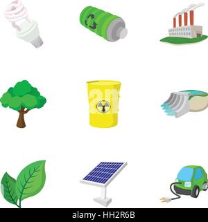 Ecology icons set, cartoon style Stock Vector