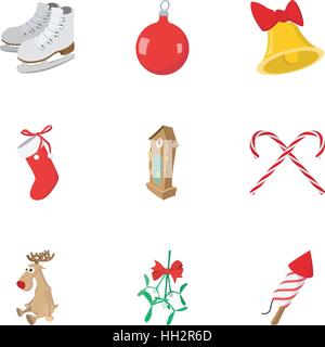 New year icons set, cartoon style Stock Vector
