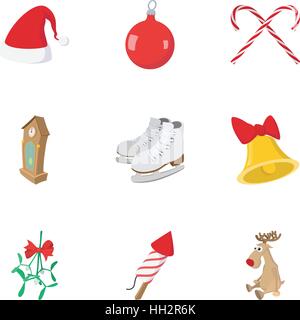 December holiday icons set, cartoon style Stock Vector