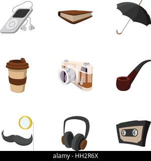 Hipster culture icons set, flat style Stock Vector