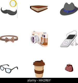 Subculture hipsters icons set, flat style Stock Vector