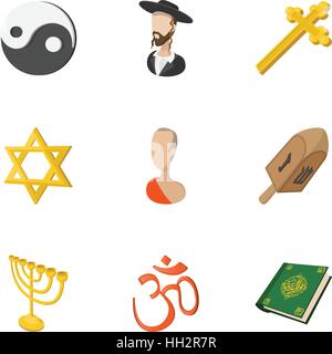 Religion icons set, cartoon style Stock Vector