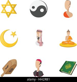 Faith icons set, cartoon style Stock Vector
