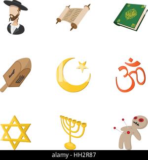 Religious faith icons set, cartoon style Stock Vector