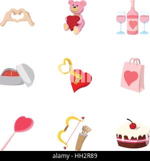 Valentines day icons set, cartoon style Stock Vector