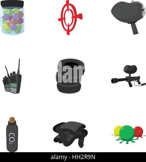 Paintball icons set, cartoon style Stock Vector
