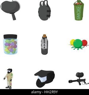 Shooting paintball icons set, cartoon style Stock Vector